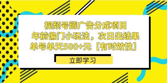 视频号薅广告分成项目，年前偏门小玩法，次日出结果，单号单天500+元【有时效性】-搜易资源网