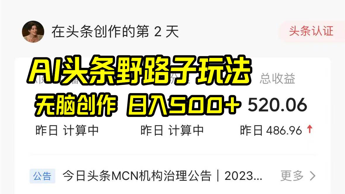AI头条野路子玩法，无脑创作，日入500+-搜易资源网