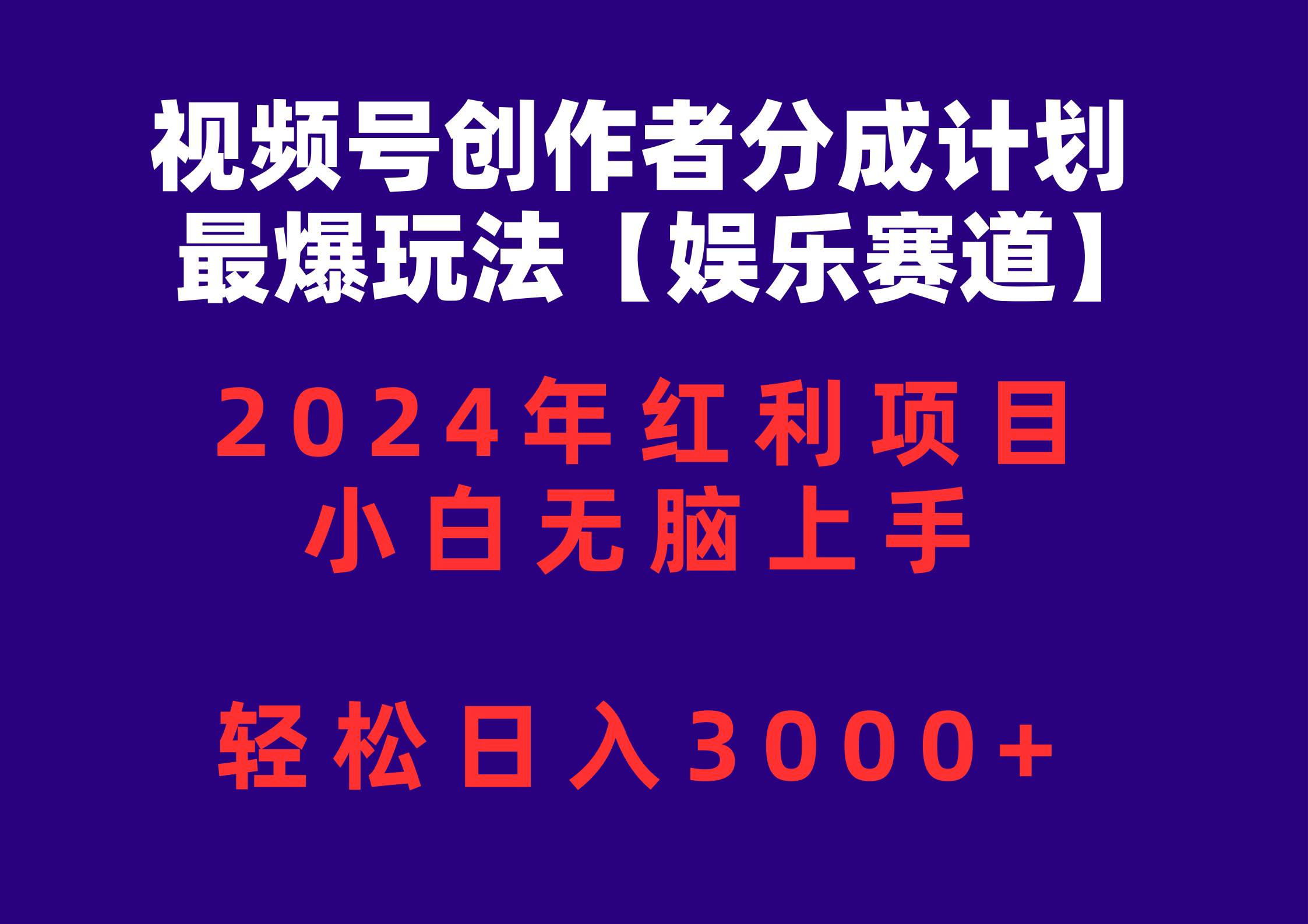 视频号创作者分成2024最爆玩法【娱乐赛道】，小白无脑上手，轻松日入3000+-搜易资源网