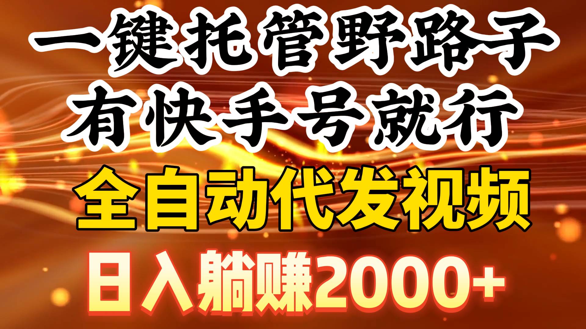 一键托管野路子，有快手号就行，日入躺赚2000+，全自动代发视频-搜易资源网
