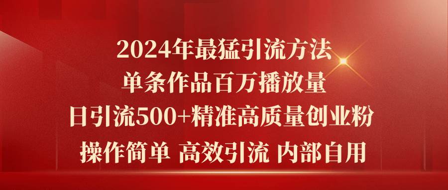 2024年最猛暴力引流方法，单条作品百万播放 单日引流500+高质量精准创业粉-搜易资源网