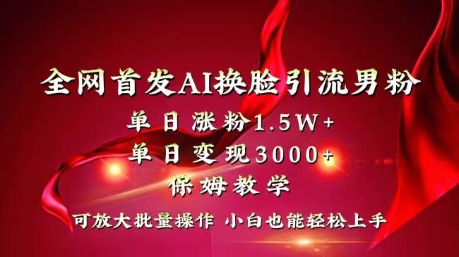 全网独创首发AI换脸引流男粉单日涨粉1.5W+变现3000+小白也能上手快速拿结果-搜易资源网