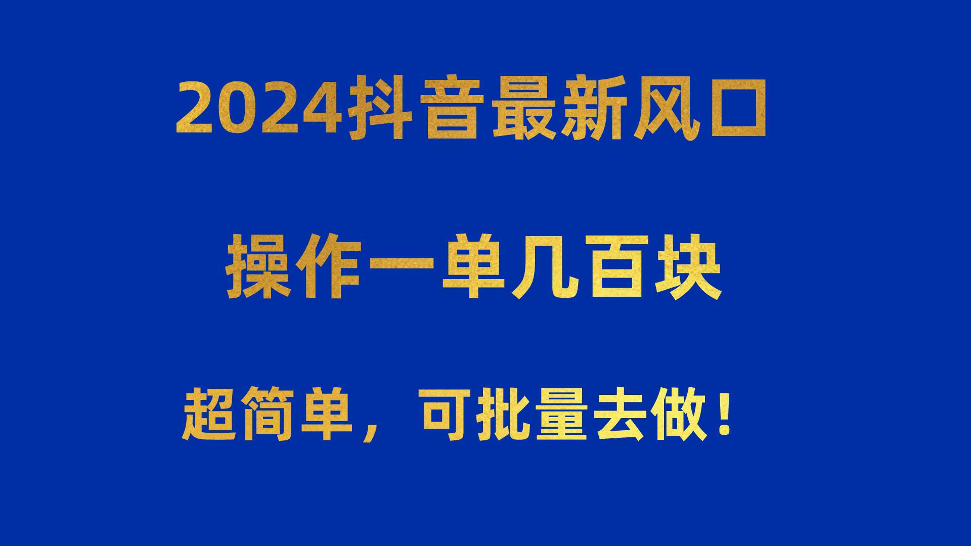 2024抖音最新风口！操作一单几百块！超简单，可批量去做！！！-搜易资源网