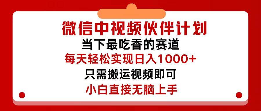 微信中视频伙伴计划，仅靠搬运就能轻松实现日入500+，关键操作还简单，…-搜易资源网