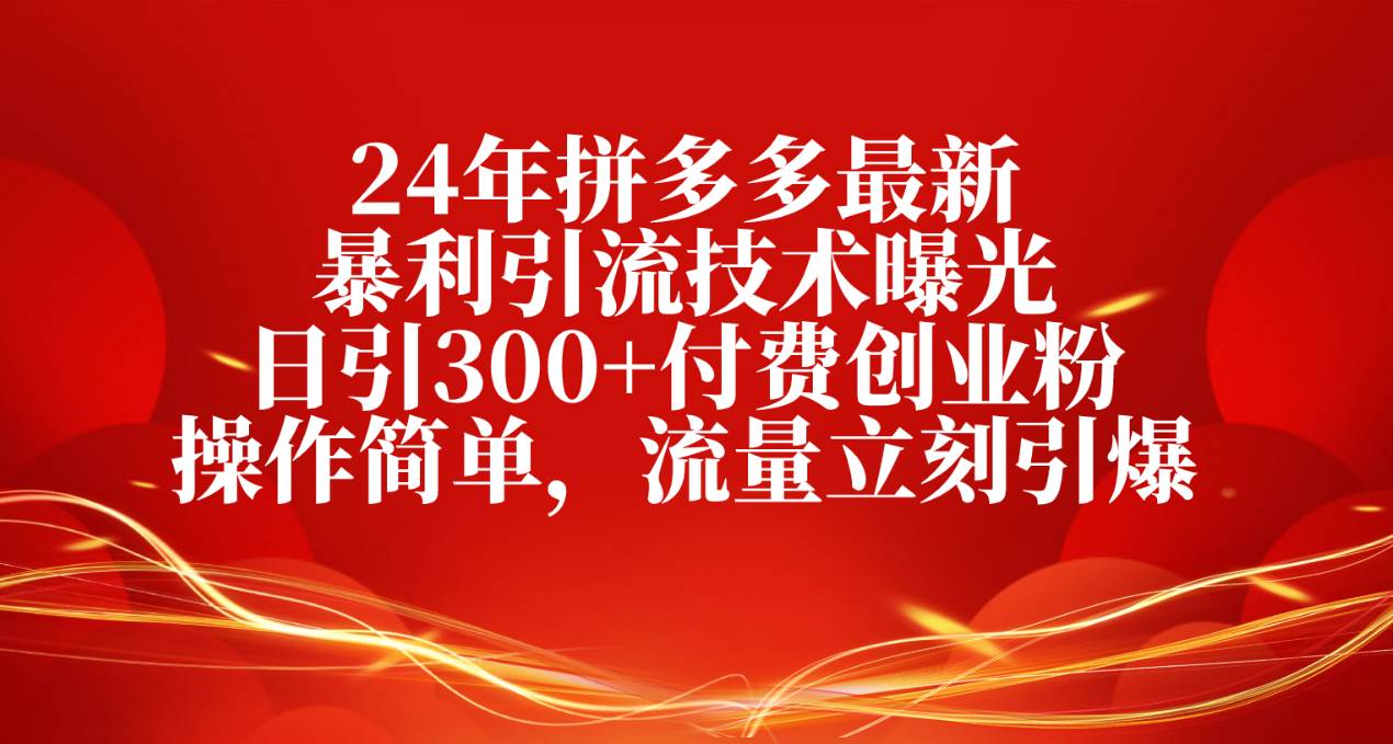 24年拼多多最新暴利引流技术曝光，日引300+付费创业粉，操作简单，流量…-搜易资源网