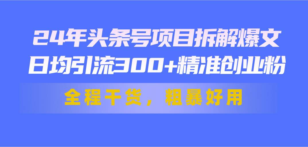 24年头条号项目拆解爆文，日均引流300+精准创业粉，全程干货，粗暴好用-搜易资源网