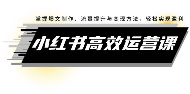 小红书高效运营课：掌握爆文制作、流量提升与变现方法，轻松实现盈利-搜易资源网