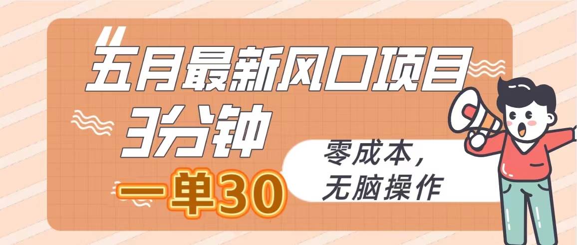 五月最新风口项目，3分钟一单30，零成本，无脑操作-搜易资源网