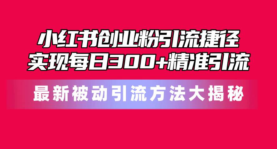 小红书创业粉引流捷径！最新被动引流方法大揭秘，实现每日300+精准引流-搜易资源网