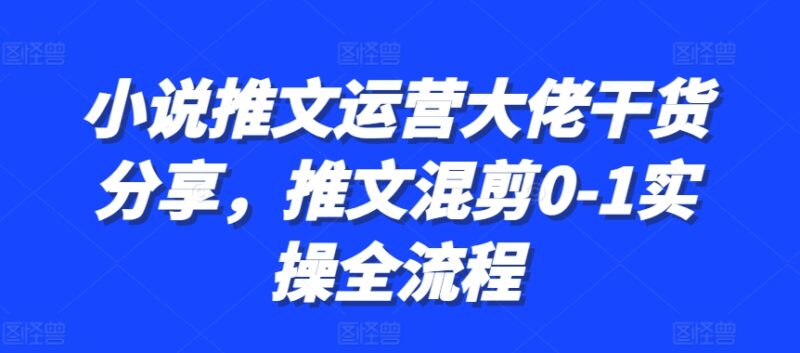 小说推文运营大佬干货分享,推文混剪0-1实操全流程-百盟网
